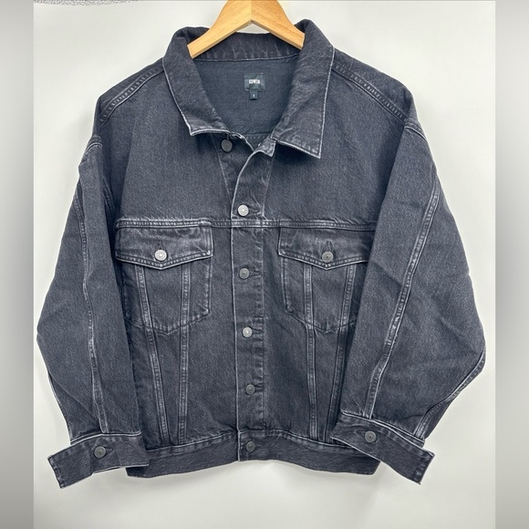 Edwin Jeans Black Denim Jacket Biker Size Small $248 Anthropologie - Picture 2 of 4